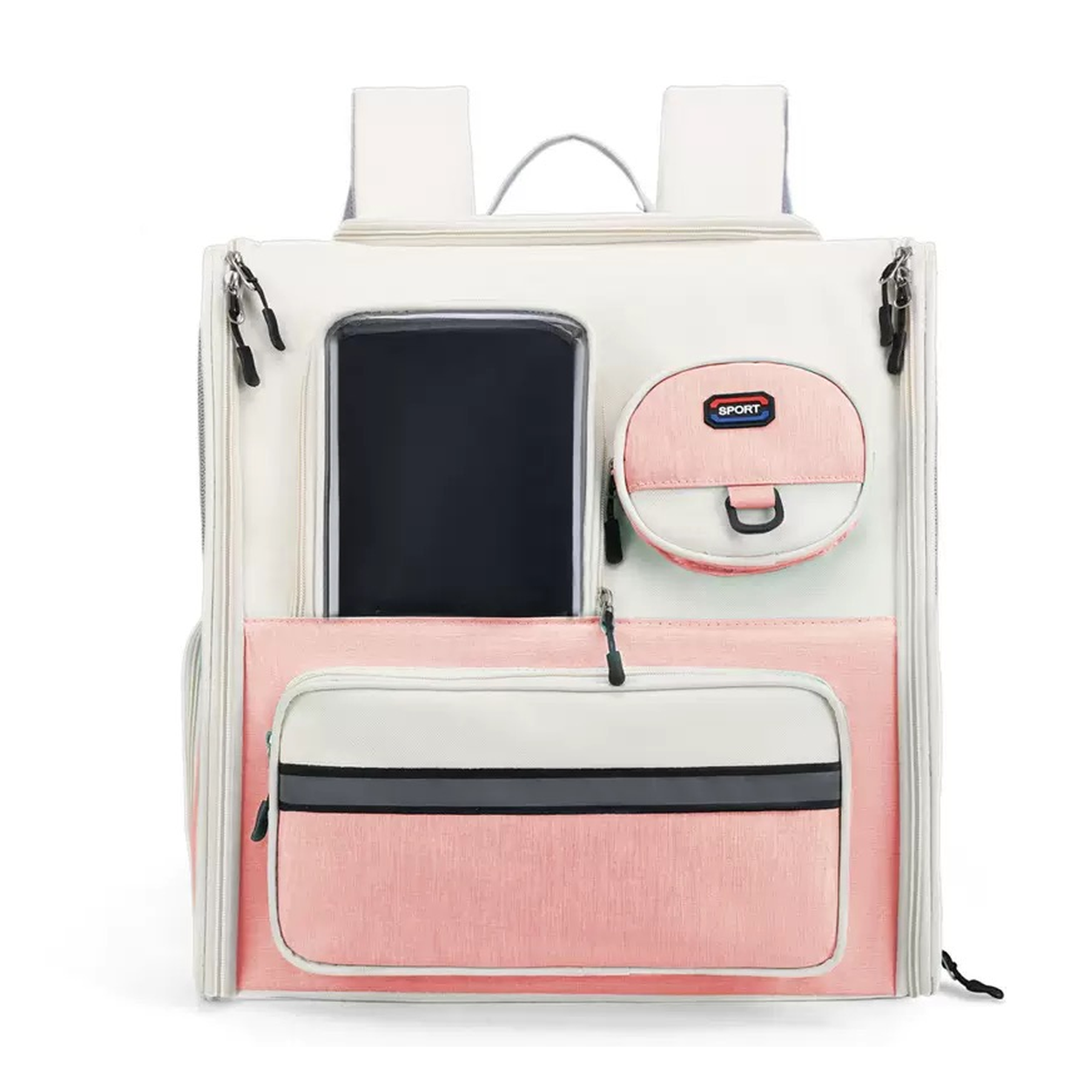 Pet Backpack Carrier D25333 in Cream and Pink