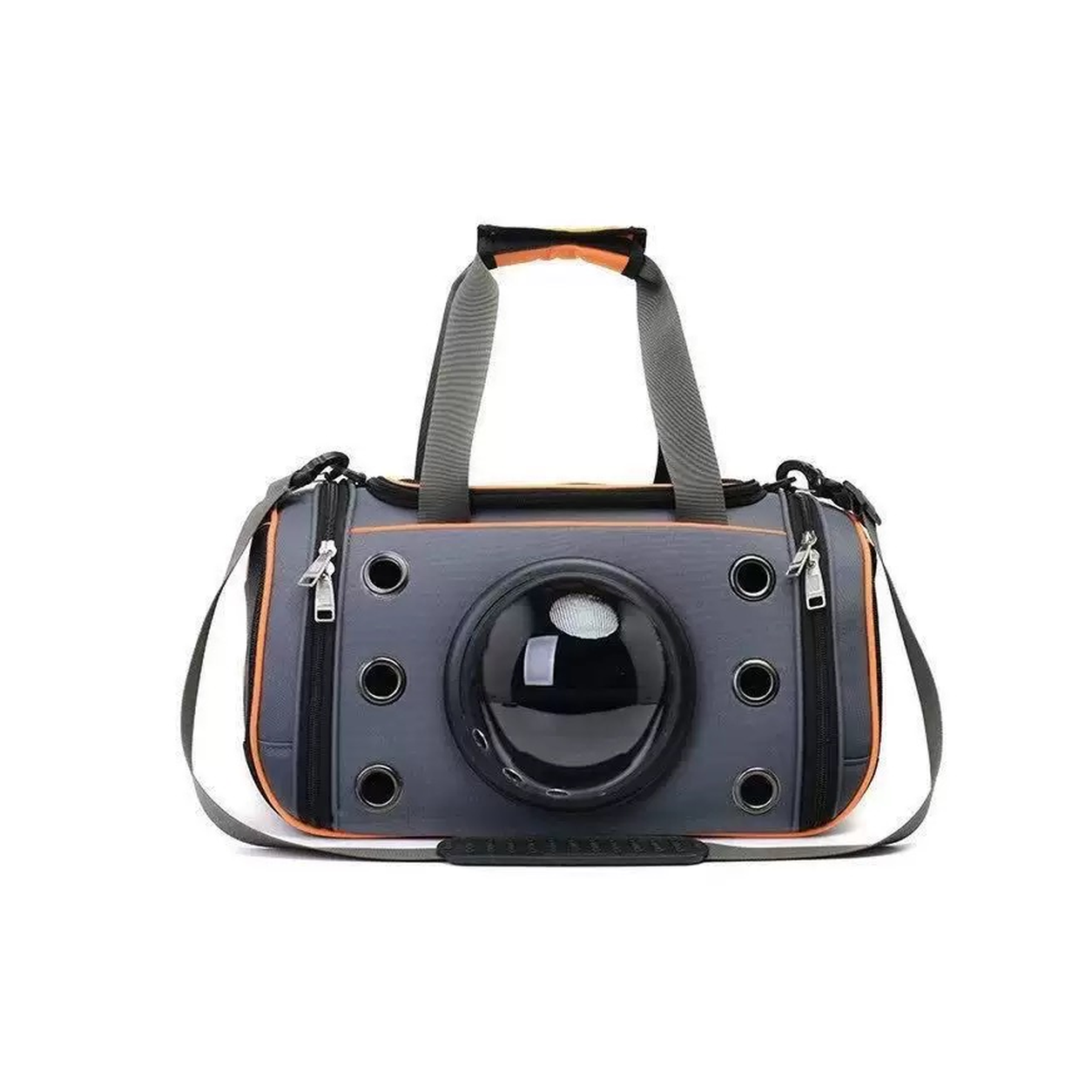 Soft-Sided Pet Carrier D44385 in Gray with Orange Trim