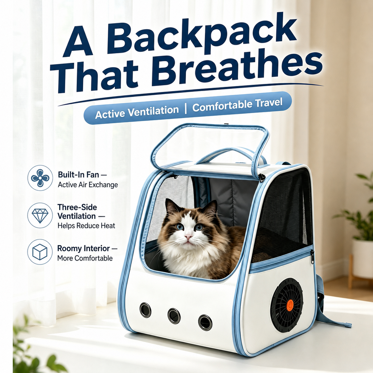 Pet Backpack Carrier D63607 in Fan Blue